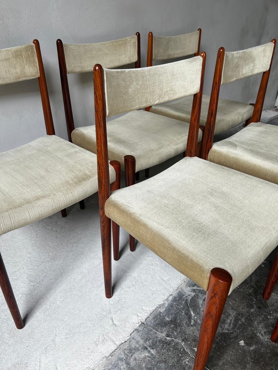 Image 1 of Ensemble de 6 chaises de salle à manger en bois de rose et tissu par Lübke