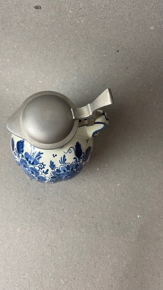 Image 1 of Antique Delft pear jug with pewter mount