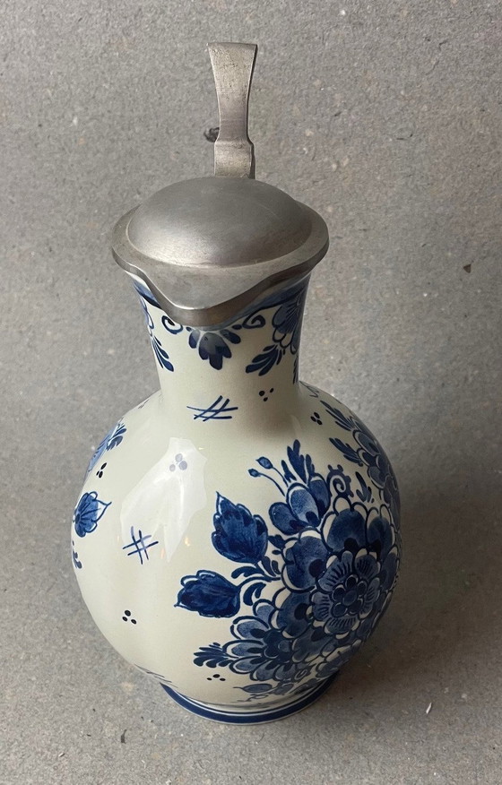 Image 1 of Ancienne cruche à poire de Delft avec monture en étain