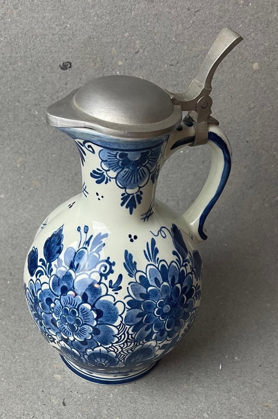 Image 1 of Ancienne cruche à poire de Delft avec monture en étain