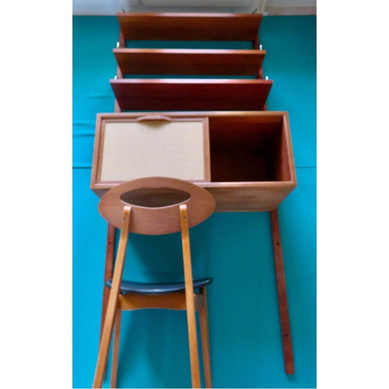 Image 1 of Vintage wall shelving system with teak writing case by Poul Cadovius, Denmark 1960