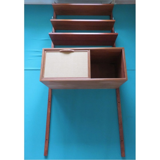Image 1 of Vintage wall shelving system with teak writing case by Poul Cadovius, Denmark 1960