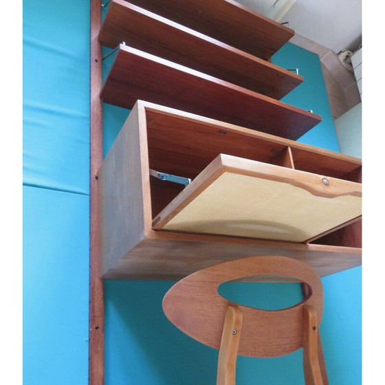 Image 1 of Vintage wall shelving system with teak writing case by Poul Cadovius, Denmark 1960