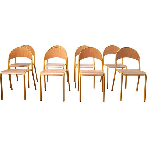 Vintage school chair in wood and steel stained yellow
