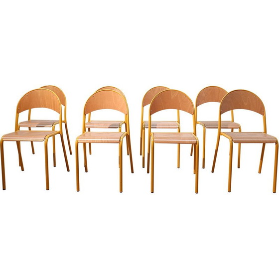 Image 1 of Sedia da scuola vintage in legno e acciaio tinto di giallo