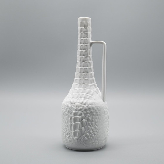 Image 1 of Manfred Frey Ak Kaiser Bisque Porcelain Vase Fossil Crocodile Relief Op Art Duo