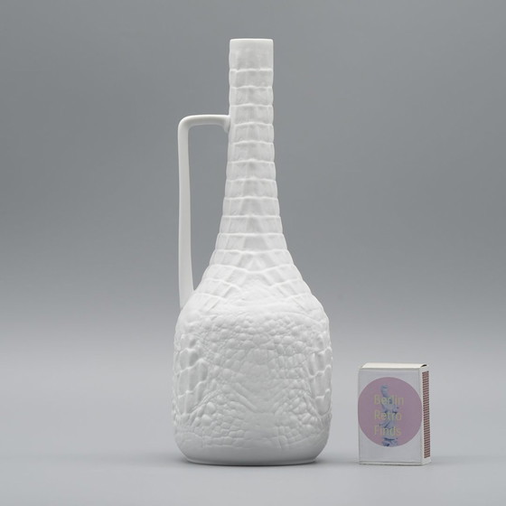 Image 1 of Manfred Frey Ak Kaiser Bisque Porcelain Vase Fossil Crocodile Relief Op Art Duo