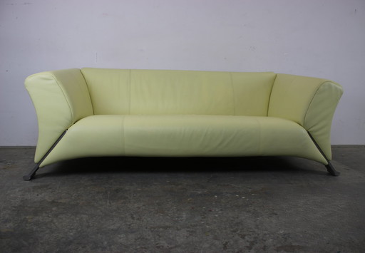 Rolf Benz 322 Club Sofa Three-Seater Designer Couch Yellow Genuine Leather