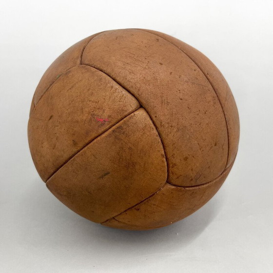 Image 1 of Vintage brown leather medicine ball, 1930s
