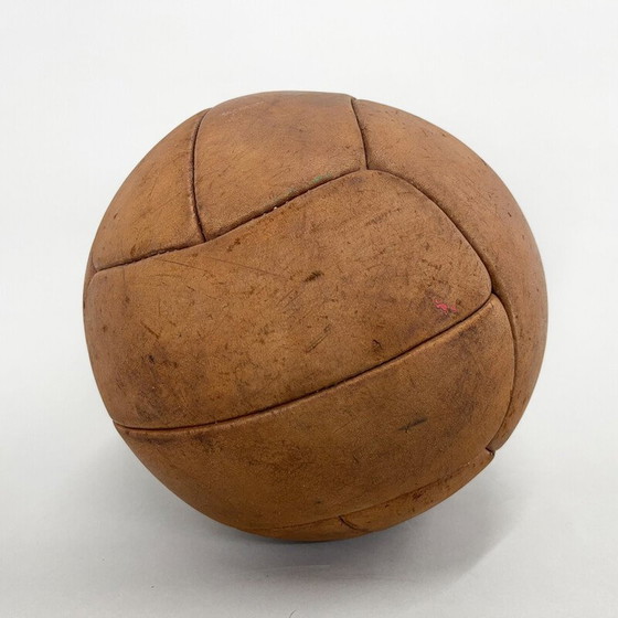 Image 1 of Vintage brown leather medicine ball, 1930s