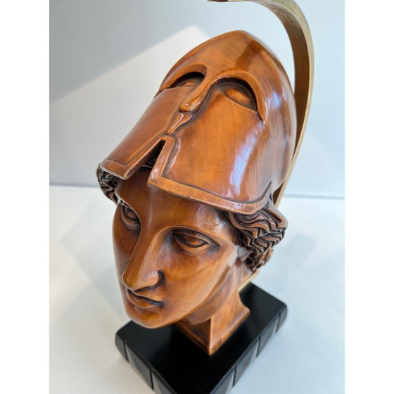 Image 1 of Coppia di lampade d'epoca in noce raffiguranti volti di soldati con elmo, Italia 197