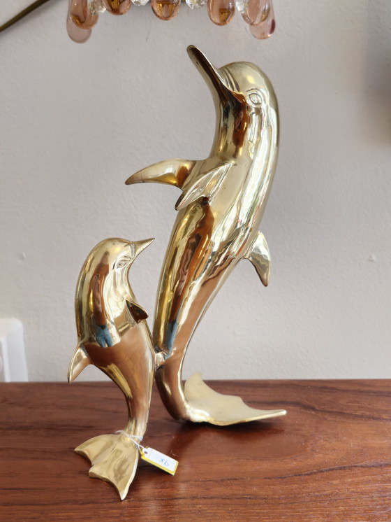 Image 1 of Vintage Brass Dolphin Statue Figurine 1970s.