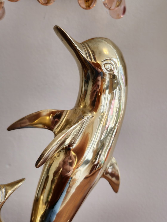 Image 1 of Vintage Brass Dolphin Statue Figurine 1970s.