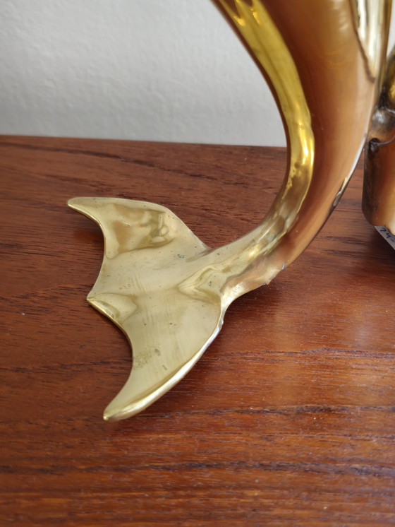 Image 1 of Vintage Brass Dolphin Statue Figurine 1970s.