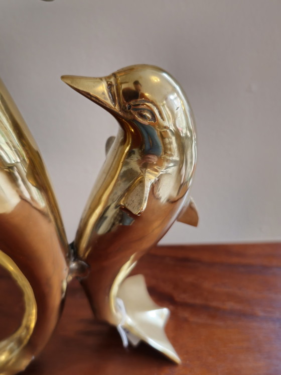 Image 1 of Vintage Brass Dolphin Statue Figurine 1970s.