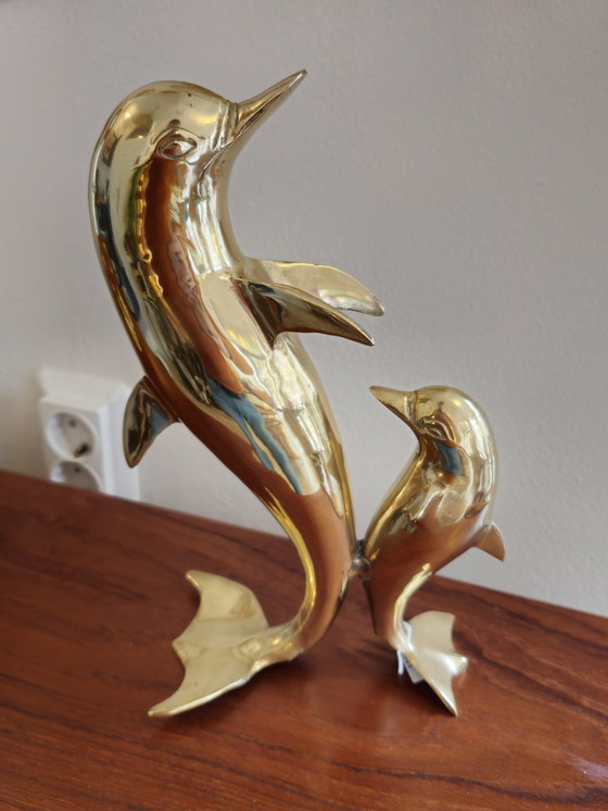 Image 1 of Vintage Brass Dolphin Statue Figurine 1970s.