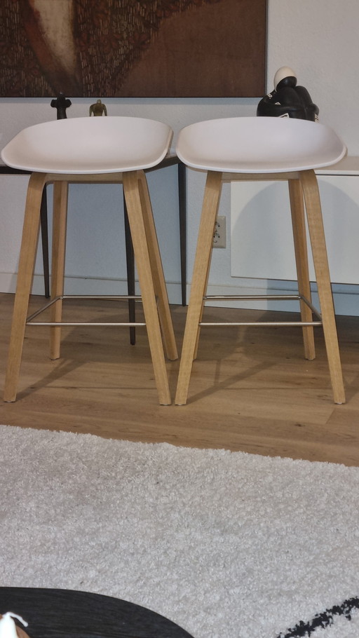 2 X Hay Aas32 Barstool White, Wooden Base