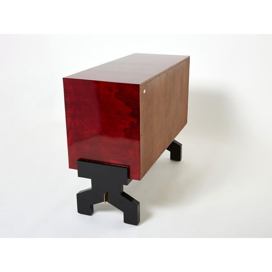 Image 1 of Vintage red parchment and brass bar by Aldo Tura, 1960