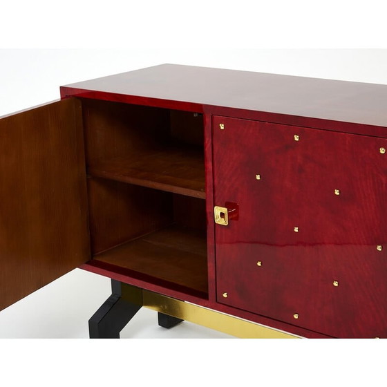 Image 1 of Vintage red parchment and brass bar by Aldo Tura, 1960