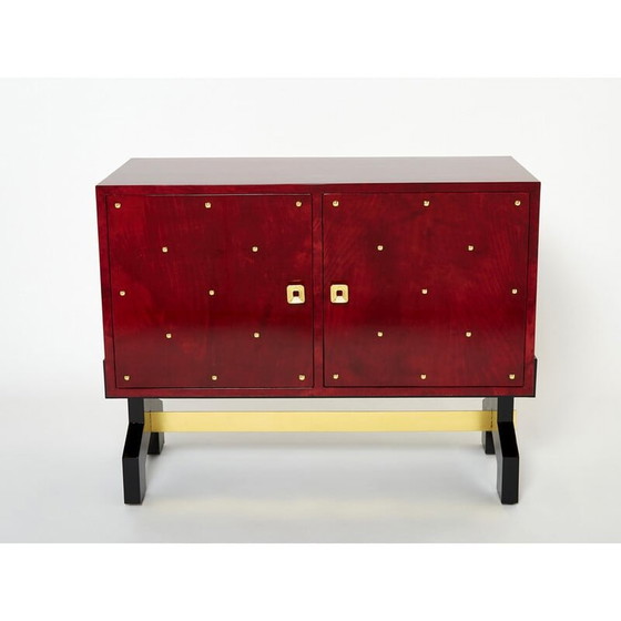 Image 1 of Vintage red parchment and brass bar by Aldo Tura, 1960