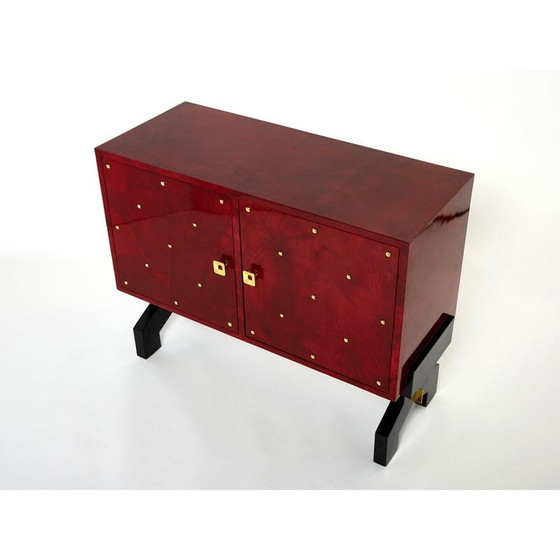 Image 1 of Vintage red parchment and brass bar by Aldo Tura, 1960