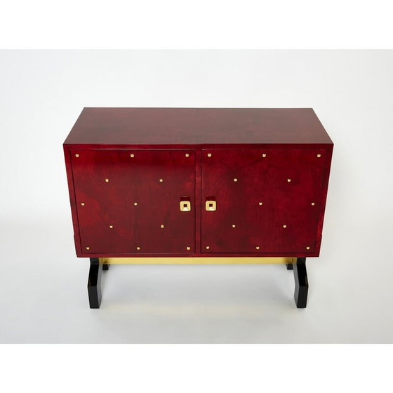 Image 1 of Vintage red parchment and brass bar by Aldo Tura, 1960