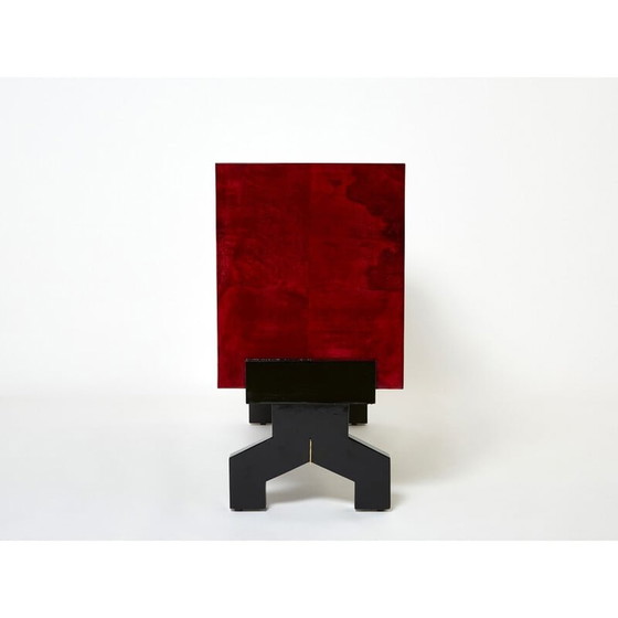 Image 1 of Vintage red parchment and brass bar by Aldo Tura, 1960