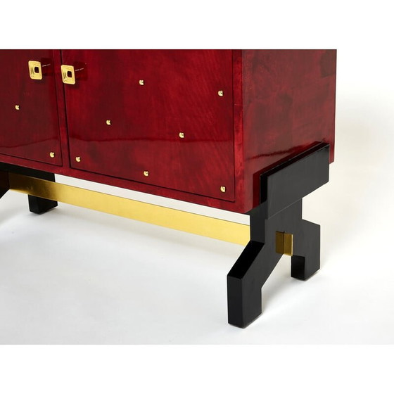 Image 1 of Vintage red parchment and brass bar by Aldo Tura, 1960