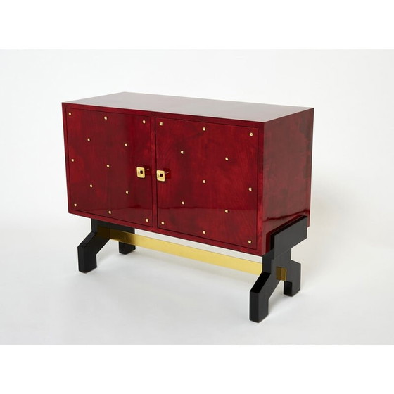 Image 1 of Vintage red parchment and brass bar by Aldo Tura, 1960