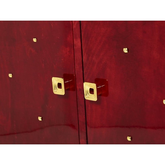 Image 1 of Vintage red parchment and brass bar by Aldo Tura, 1960