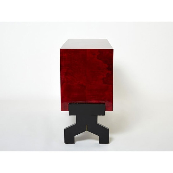 Image 1 of Vintage red parchment and brass bar by Aldo Tura, 1960