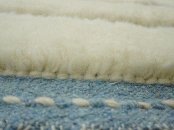 Image 1 of Berber Rug - 251 Cm X 154 Cm - White And Bleu Wool