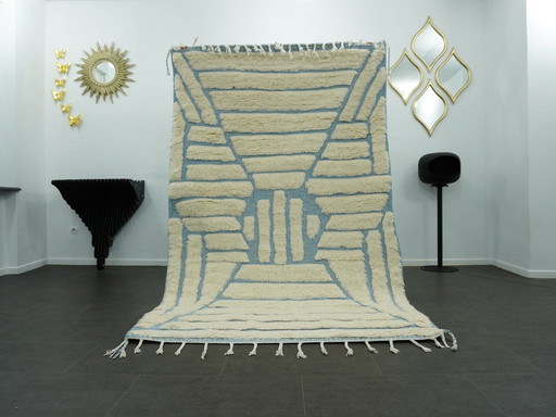 Berber Rug - 251 Cm X 154 Cm - White And Bleu Wool