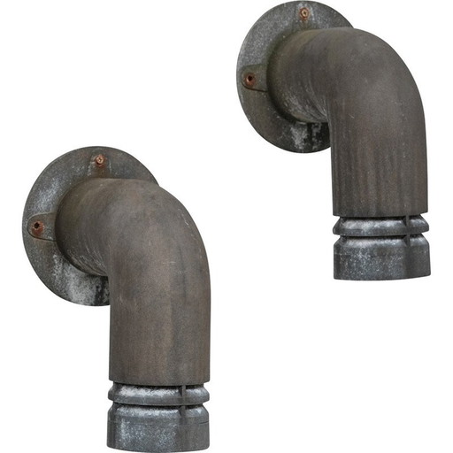 Pair of vintage galvanized metal wall lamp by Ole Pless Jørgensen for Nordisk Solar, Denmark 1970