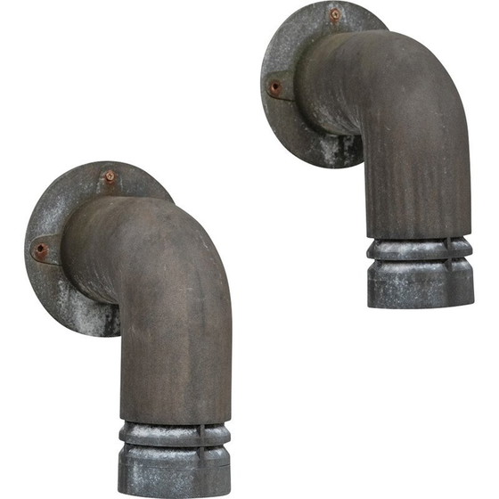 Image 1 of Pair of vintage galvanized metal wall lamp by Ole Pless Jørgensen for Nordisk Solar, Denmark 1970