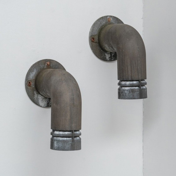 Image 1 of Pair of vintage galvanized metal wall lamp by Ole Pless Jørgensen for Nordisk Solar, Denmark 1970