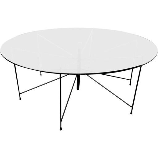 Vintage spider coffee table in black lacquered metal, 1950s