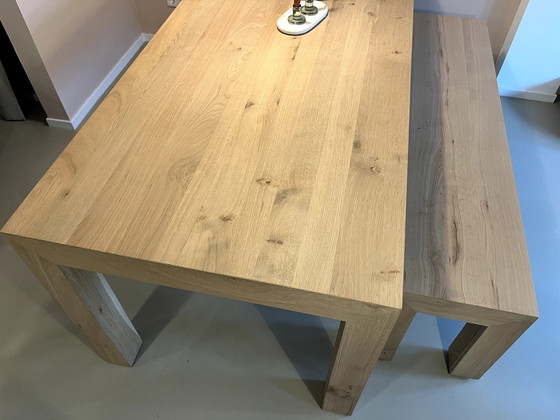 Image 1 of Solid Oak Wooden Dining Table With Matching Bench