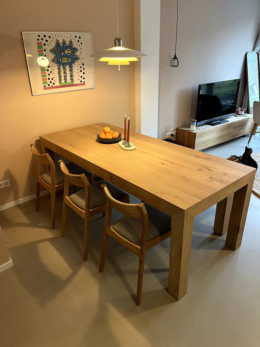 Solid Oak Wooden Dining Table With Matching Bench