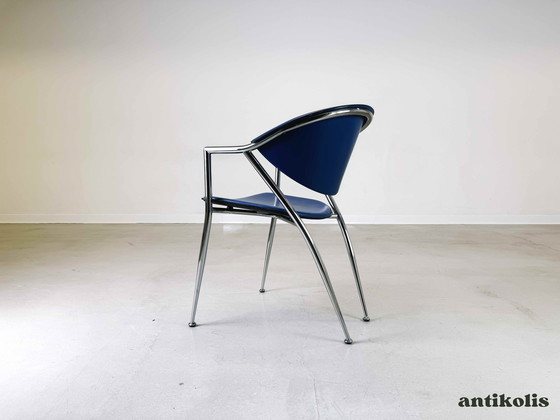 Image 1 of Set of 4 Calligaris chairs leather blue Italy 1990