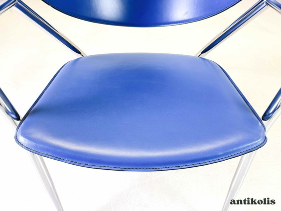 Image 1 of Set de 4 chaises Calligaris cuir bleu Italie 1990