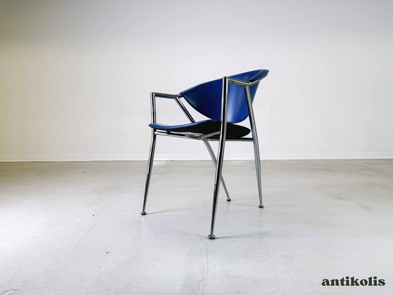 Image 1 of Set of 4 Calligaris chairs leather blue Italy 1990