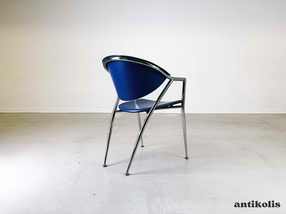 Image 1 of Set of 4 Calligaris chairs leather blue Italy 1990