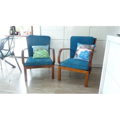 Pair of vintage mahogany armchairs by Knoll Antimott, 1950