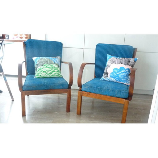 Pair of vintage mahogany armchairs by Knoll Antimott, 1950