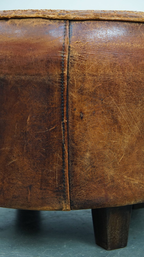 Image 1 of Round Hocker Made From Sheepskin