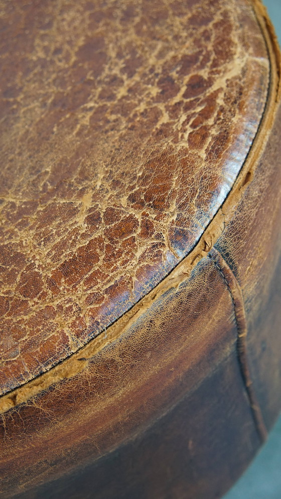 Image 1 of Round Hocker Made From Sheepskin