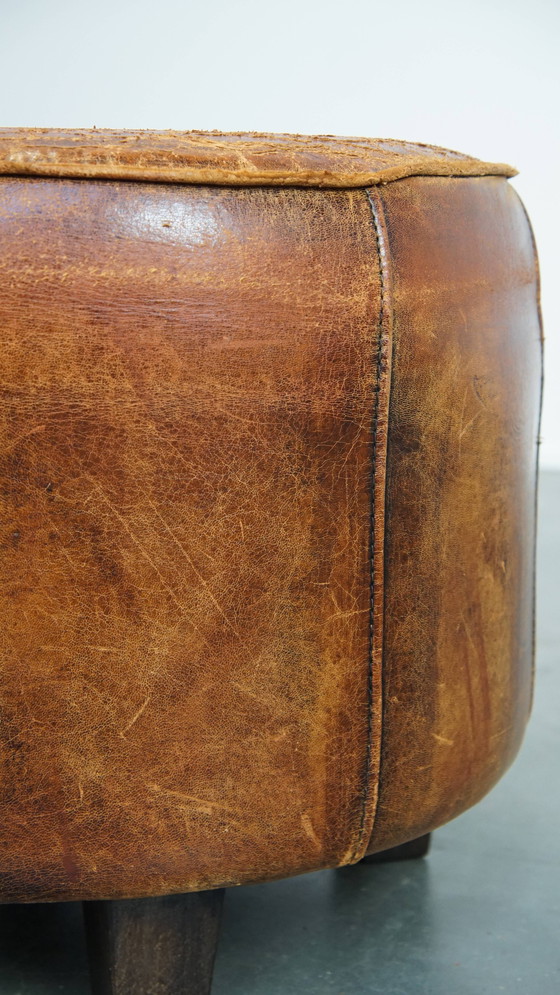 Image 1 of Round Hocker Made From Sheepskin