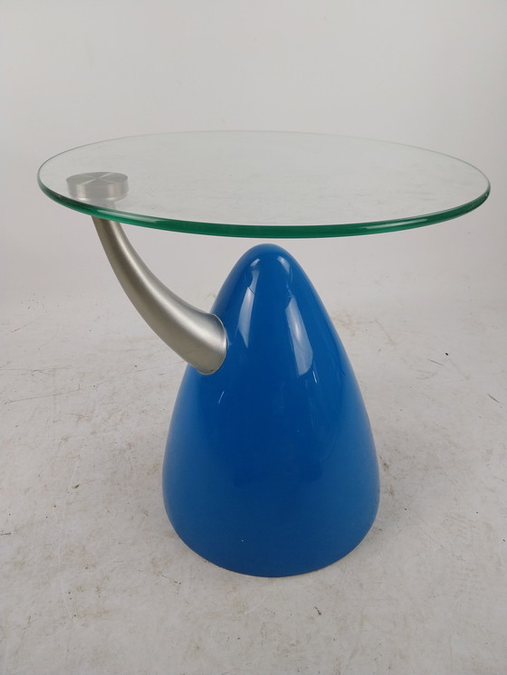 Image 1 of 1 x blue plastic and glass side table 1980s