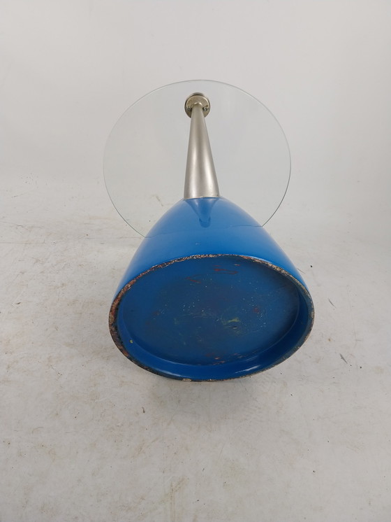 Image 1 of 1 x blue plastic and glass side table 1980s